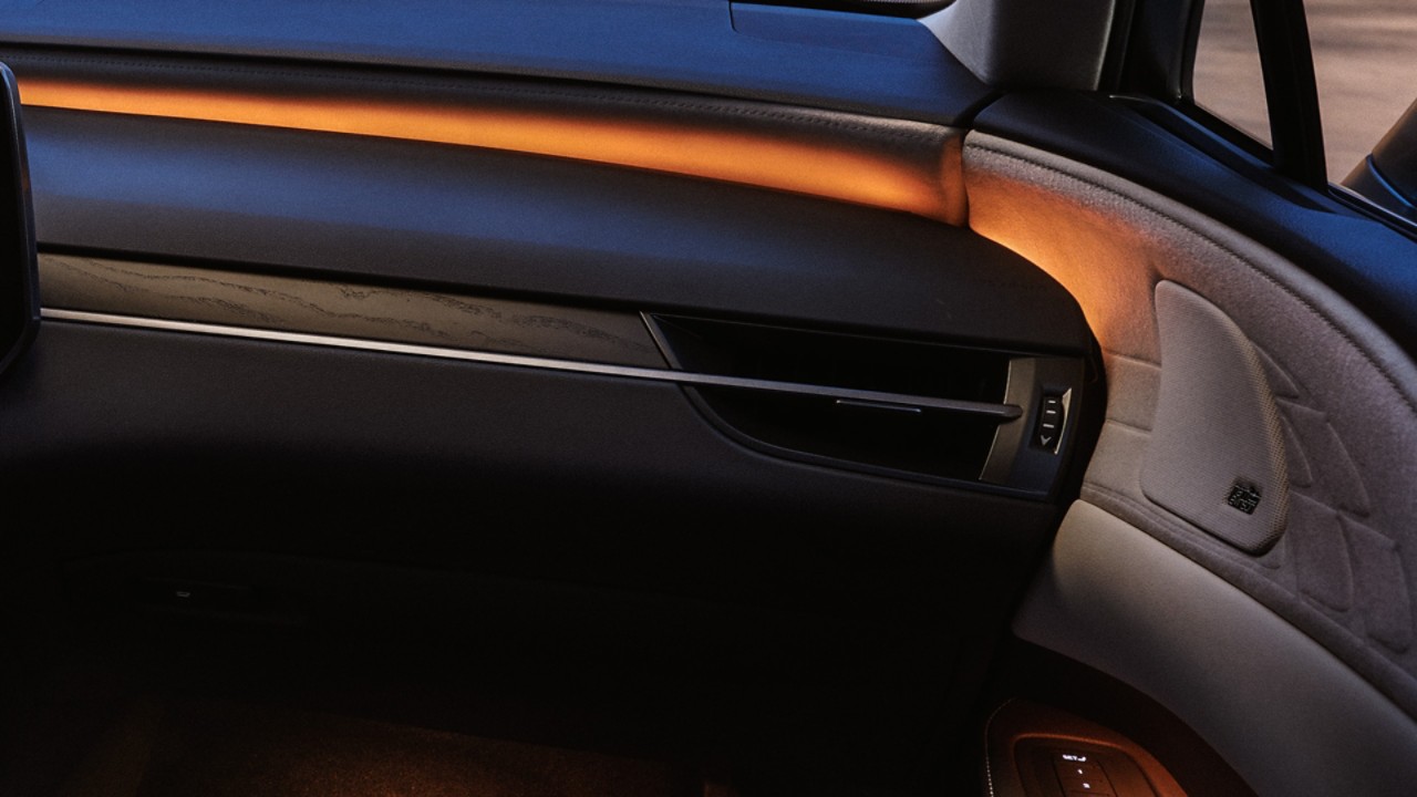 Front interior of the Lexus RX at night
